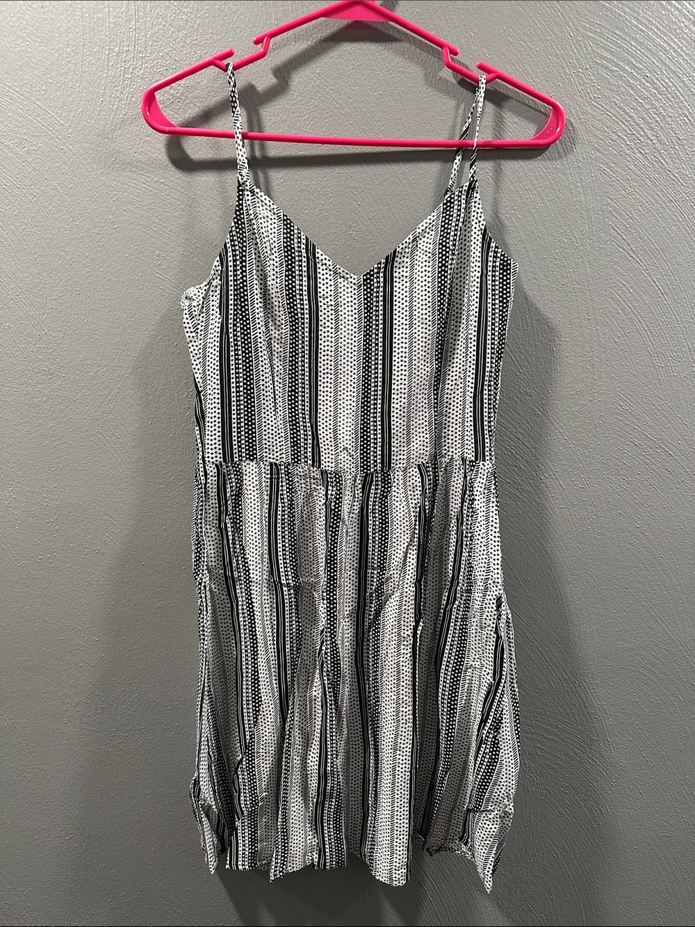 H&M Black & White Striped Spaghetti Strap Mini Dress